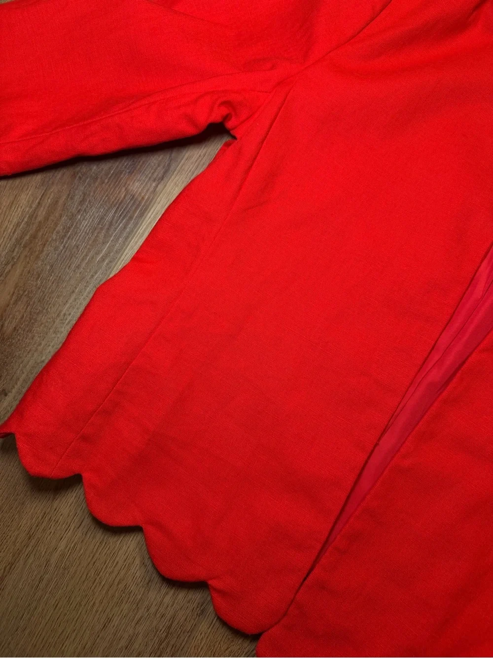J.Crew Red Linen Blend Scallop Hem Jacket Blazer Small Preppy Holiday Workwear